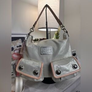 EUC Showstopper Coach Silver and Pink Shoulder Bag Two Tags